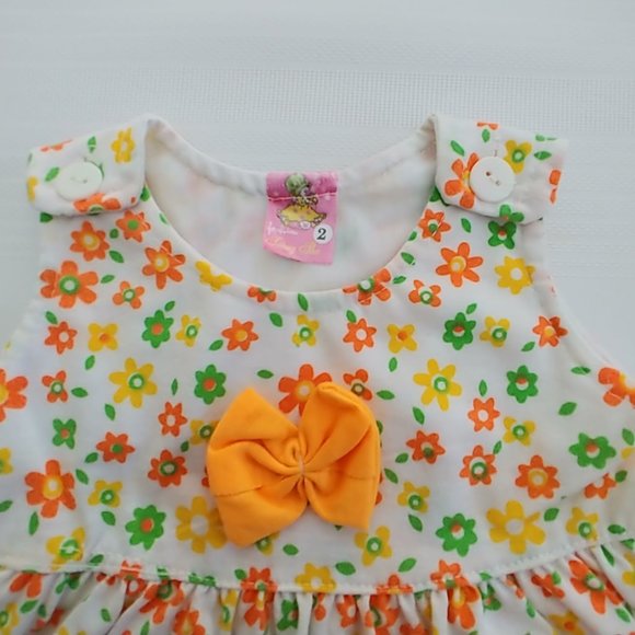 White with Allover Orange Green Yellow Floral Print Sleeveless Top Size 2 - Picture 6 of 8